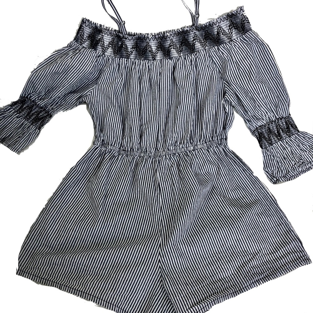 Blush Striped Romper Kids Black & White